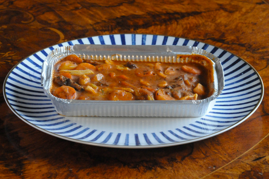 Beef cheek goulash ready meal prepared by an Algarve chef for frozen food delivery