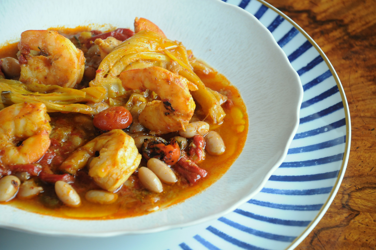Prawn, Borlotti & Pepper Cassoulet with Saffron Fennel