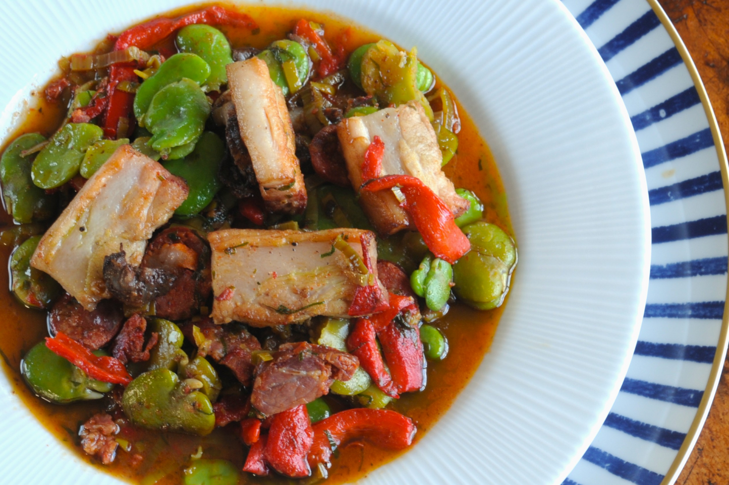 Portuguese Favas com Chouriço with hand-peeled beans and Monchique chouriço