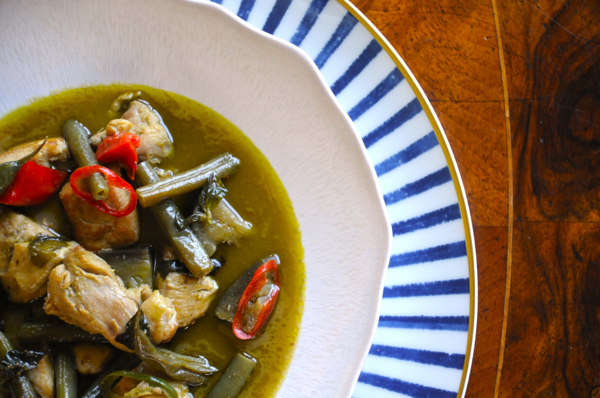 Over head  Thai Green Chicken Curry gourmet meal by private Chef George Tannock 