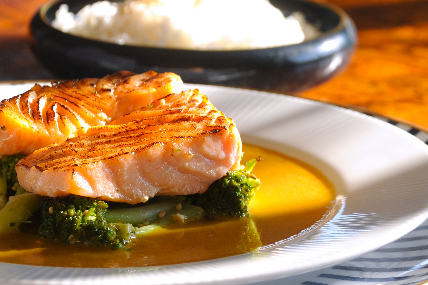 Caramelised miso salmon fillet with golden wafu dressing, frozen ready meal delivered across the Algarve
