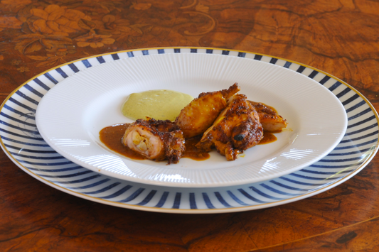  Peruvian spatchcock poussin with huacatay green crema and chicken jus, prepared by private chef George Tannock in the Algarve