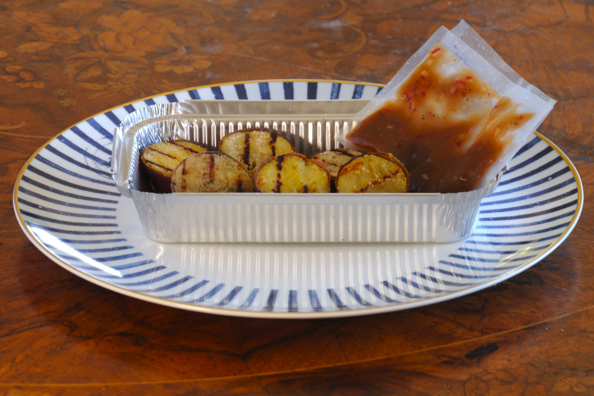 Charred Portuguese batata branca sweet potato with tamarind and cumin glaze, frozen ready-to-finish side by Algarve chef George Tannock